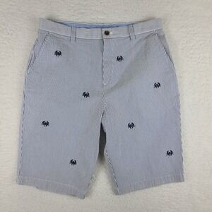 Brooks Brothers Fleece Shorts Boys 20 Blue White 11" Inseam‎ Seersucker Chino